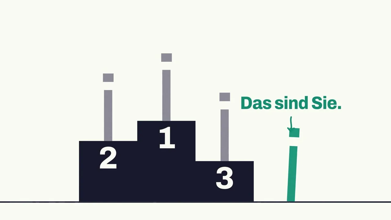 Ein Siegerpodest mit den Plätzen eins bis drei, daneben steht eine kleine Figur mit der Beschriftung «Das sind Sie».